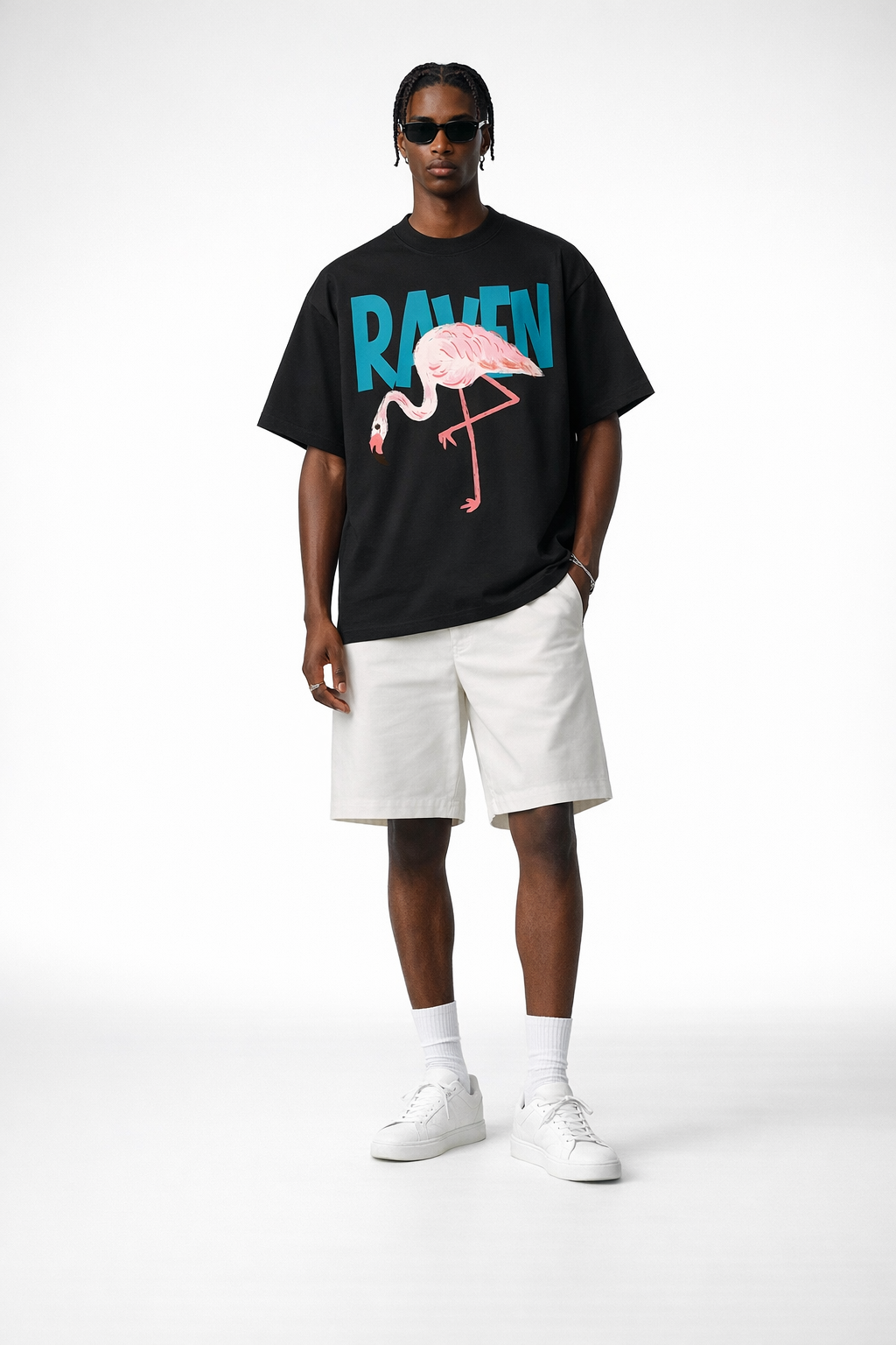 FLAMINGO, BLACK T-SHIRT