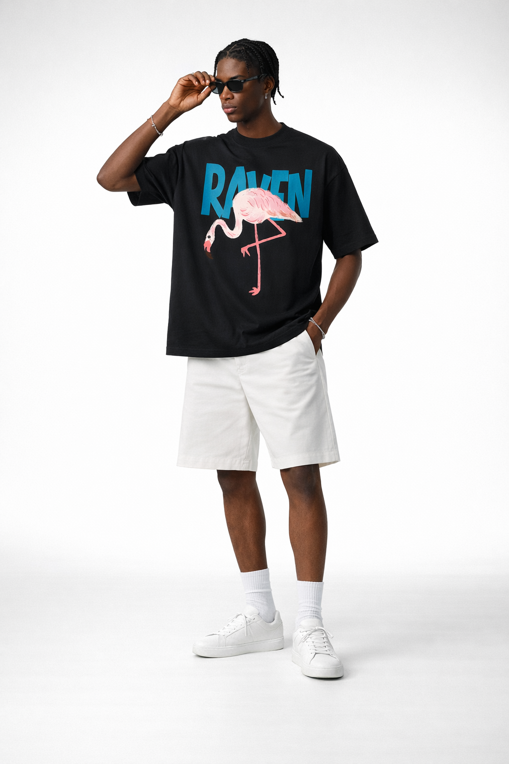 FLAMINGO, BLACK T-SHIRT
