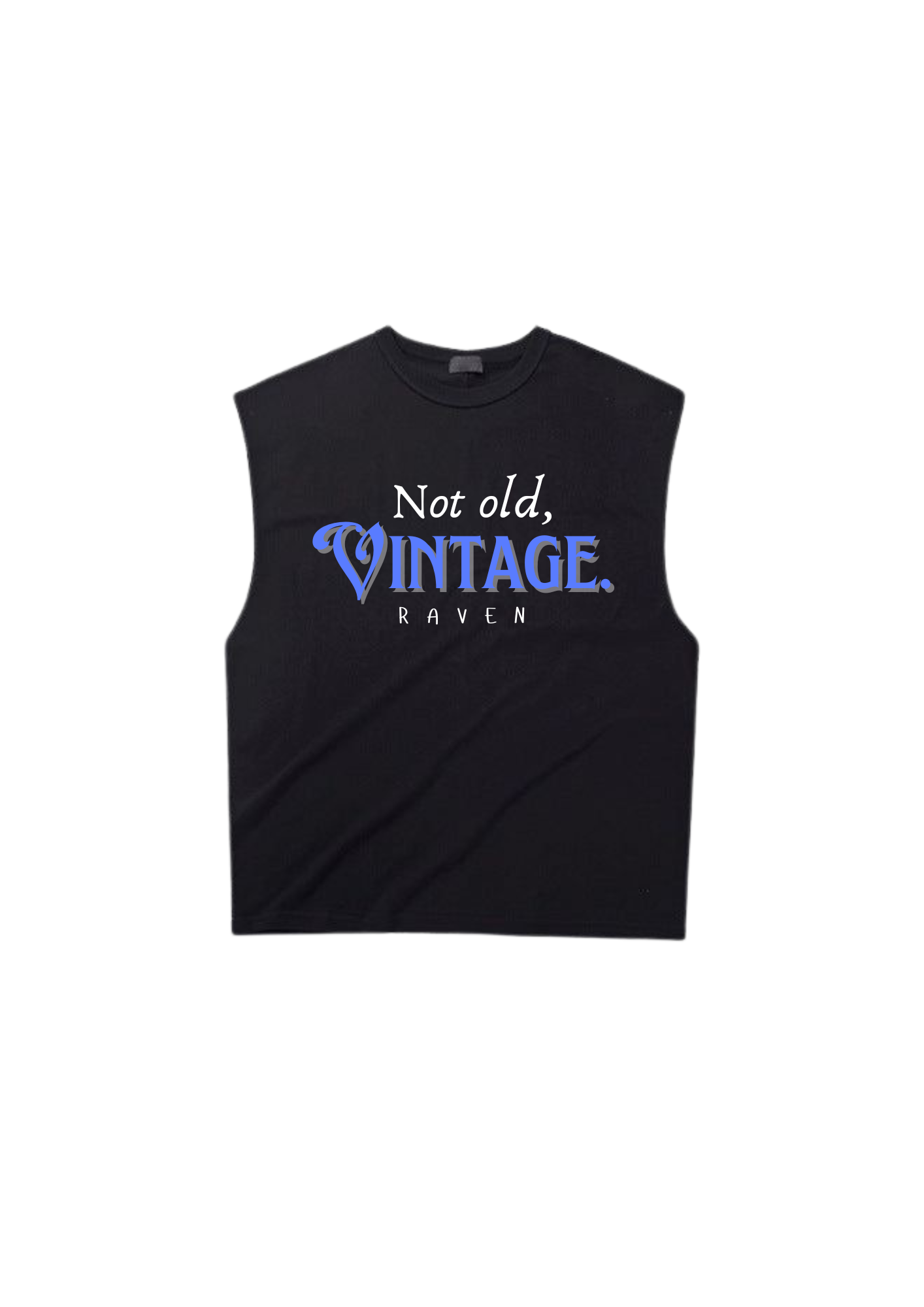 VINTAGE, BLACK SLEEVELESS