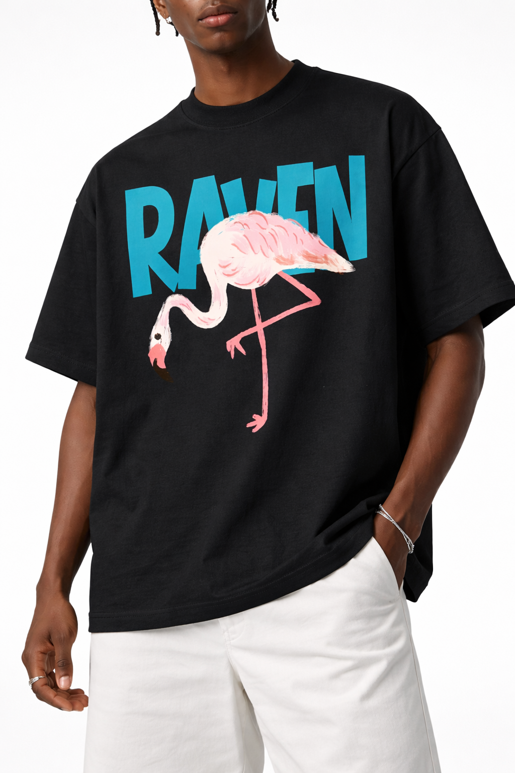 FLAMINGO, BLACK T-SHIRT