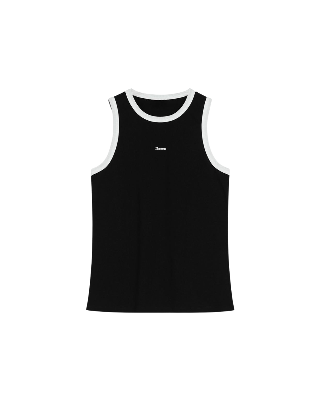 RAVEN, BLACK TANK TOP WITH WHITE TRIM