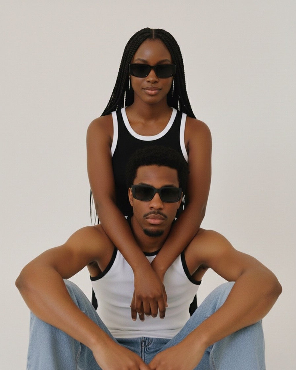 RAVEN, BLACK TANK TOP WITH WHITE TRIM