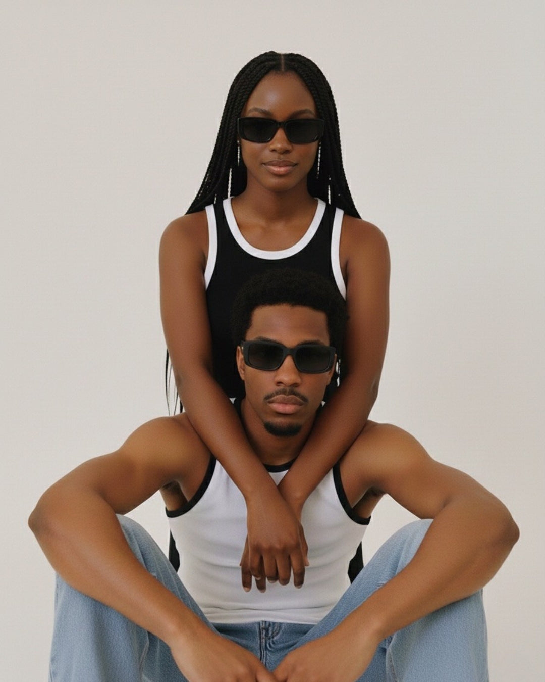 RAVEN, BLACK TANK TOP WITH WHITE TRIM