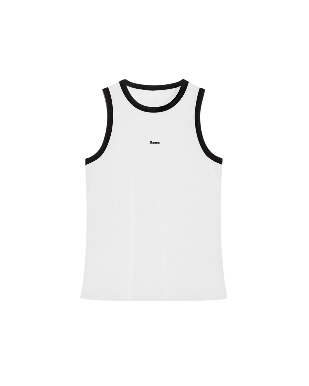 RAVEN, WHITE TANK TOP WITH BLACK TRIM